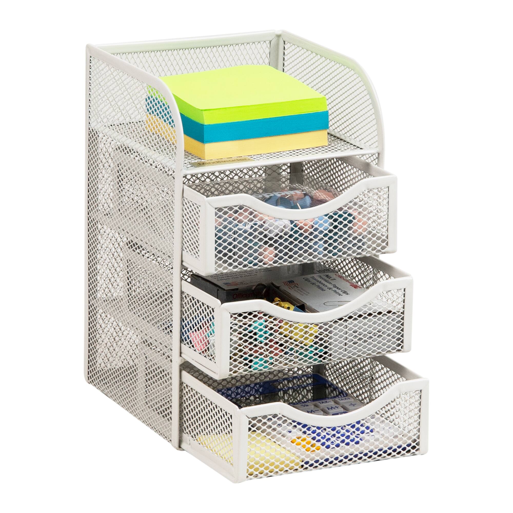 Mind Reader White 3 Drawers Mini Desk Office Supplies Organizer